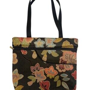 Danny K Beverly Hills Tote Bag Womens Medium Black Multicolor Floral Zip